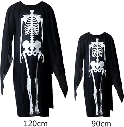 Vista 2 de Timemory Disfraz de esqueleto de Halloween capa de fantasma abrigo de esqueleto con máscara y guantes conjunto de accesorios de disfraz de Halloween