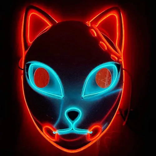 Vista 5 de Máscara LED de demonio, accesorios de disfraz de anime japonés de plástico de lujo con cara de zorro, accesorios para cosplay