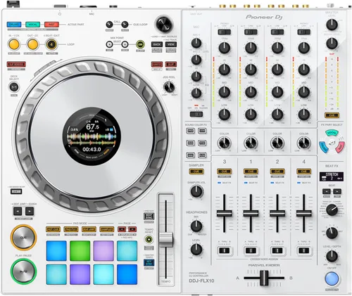 Vista 4 de Pioneer DDJ-FLX10 Controlador de DJ de 4 cubiertas (blanco) y Headliner HL10010 Funda de vuelo con plataforma para portátil