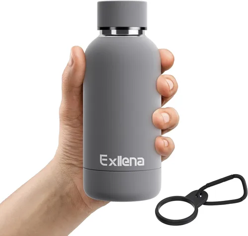 Vista 24 de Exllena Botella de agua pequeña de 12 onzas con clip, doble pared de acero inoxidable al vacío, pequeña botella de agua aislada que mantiene