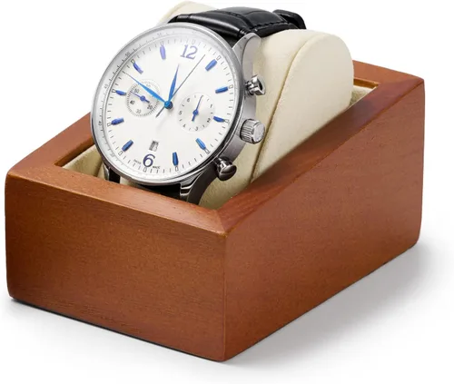 Vista 8 de Oirv - Soporte de madera maciza para reloj, soporte para reloj con almohada (cuadrado individual, blanco cremoso)