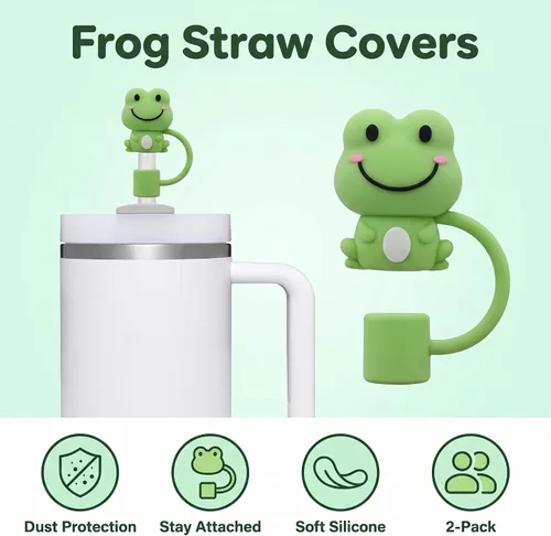 Vista 7 de 2 fundas de popote de rana verde para copa Stanley, fundas de silicona compatibles con tazas Stanley, toppers para vasos Stanley de 30 oz/40 onzas