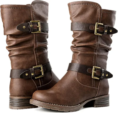 Vista 2 de GLOBALWIN - Botas de vestir a media pantorrilla para mujer, botas de motociclista para mujer