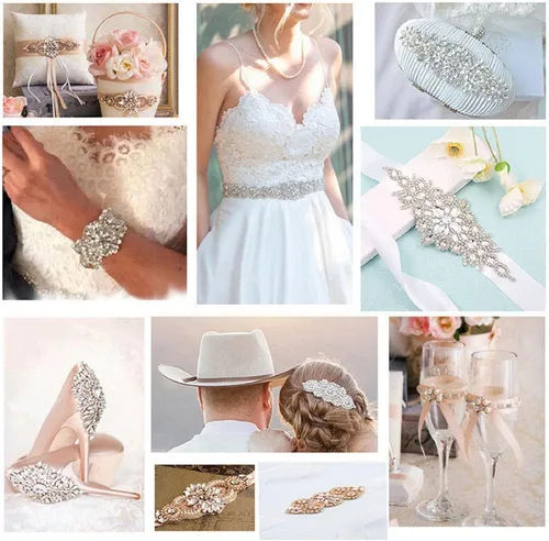 Vista 7 de 8 piezas de apliques de diamantes de imitación de cristal plateados para planchar con apliques de fijación en caliente para vestido de novia vestido