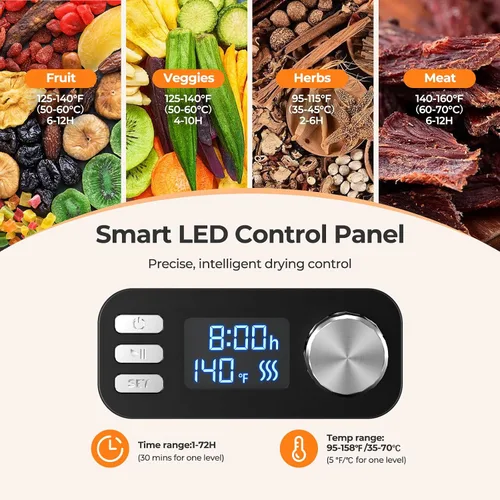 Vista 2 de OSTBA Food Dehydrator, 8 BPA-Free Trays, Adjustable Temp to 158°F, 240W