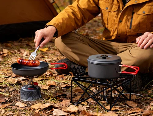 Vista 8 de Alocs Camping Cookware Set Camping Gear, Compact Camping Pots and Pans Set, Durable Hard Alumina Camping Cooking Set for Outdoor Backpacking Camping