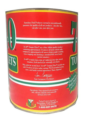 Vista 2 de Stanislaus, 74-40 filetes de tomate (tiras de tomates pelados), 102 oz