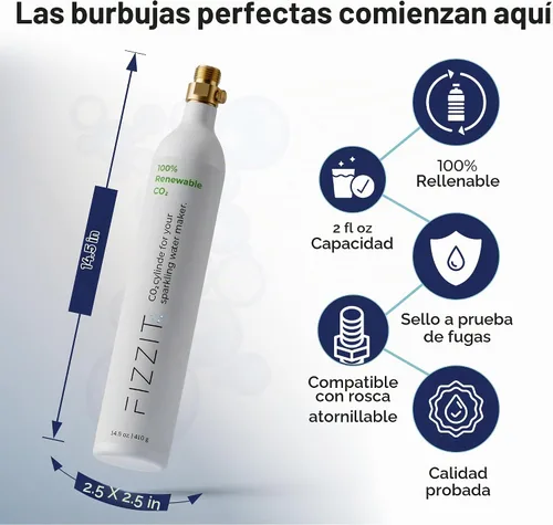Vista 2 de FIZZIT - Cilindro de CO2 roscado de 60 litros para fabricantes de refrescos