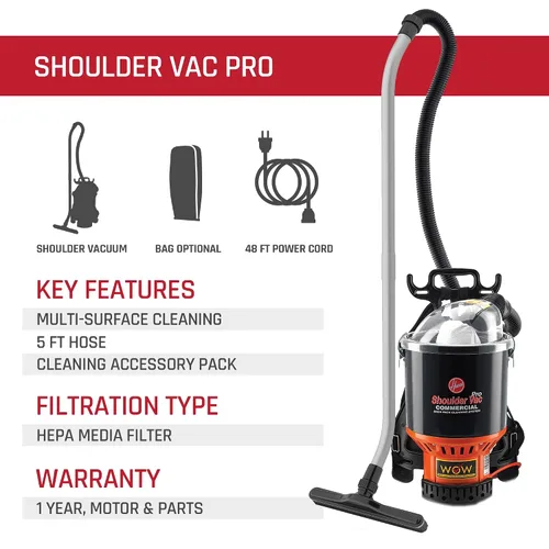 Vista 10 de Aspirador hombro Vac Pro sin bolsa Hoover Commercia ligera mochila aspiradora c2401