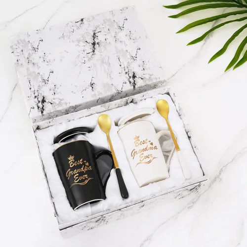 Vista 7 de Cabtnca Regalos para abuelos, el mejor juego de tazas para abuela y abuelo, regalos de Navidad para abuela y abuelo de nieta y nietos, 14Oz Negro &