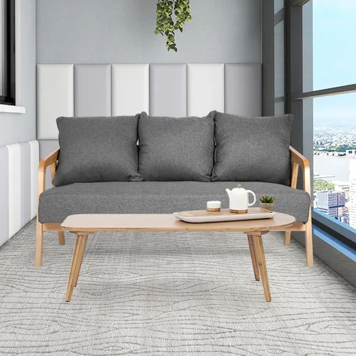 Vista 3 de LUCKYERMORE Sofá moderno de 60 pulgadas, sofá de 3 plazas para espacios pequeños, tapizado con 3 cómodas almohadas, reposabrazos de madera, marco