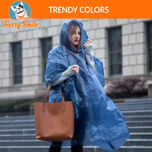 Vista 4 de Ponchos de lluvia desechables paquete familiar para adultos, poncho de lluvia ligero de emergencia impermeable para mujeres y hombres con capucha