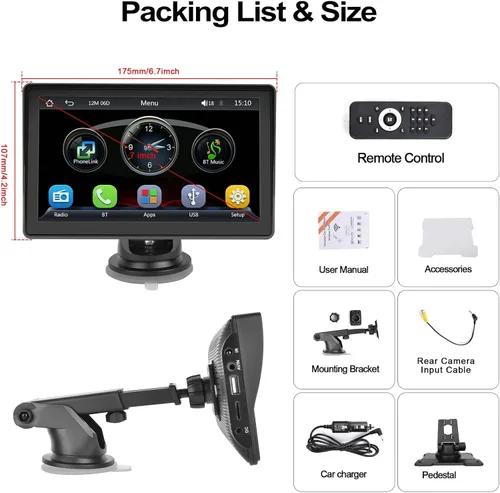 Vista 8 de Carplay inalámbrico de 7 pulgadas y reproductor multimedia automático con pantalla táctil Android, estéreo para automóvil con enlace