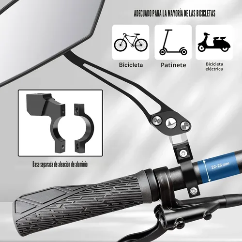 Vista 4 de Diyife Espejo de Bicicleta, Espejo Retrovisor de Manillar de Gran Ángulo HD, Accesorios de Espejo Retrovisor Ajustable de 360° Resistente a