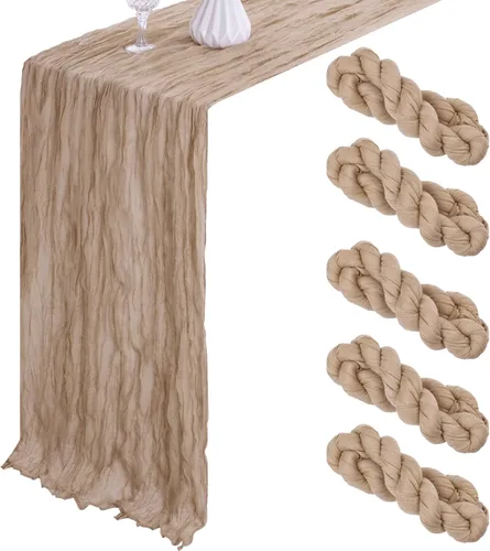 Vista 20 de LuoluoHouse Beige Gauze Table Runner 17x120 Inch Summer Boho Cheesecloth Runner Fabric for Wedding Reception Party Decor Bridal Shower Bulk Table