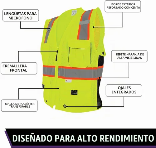 Vista 3 de Global Glove High Visibility Safety Vest, Lightweight and Breathable