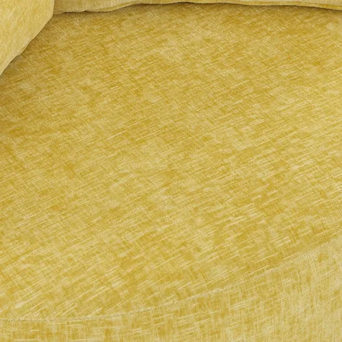 Vista 6 de Moderna silla giratoria tapizada de chenilla, silla giratoria redonda de gran tamaño con 3 almohadas, 4 ruedas para sala de estar, color amarillo