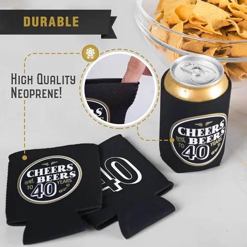 Vista 6 de Prazoli - Enfriadores de latas de 40 cumpleaños (paquete de 12) – Decoraciones de feliz cumpleaños de 40 para hombres, saludos y cervezas a 40 años