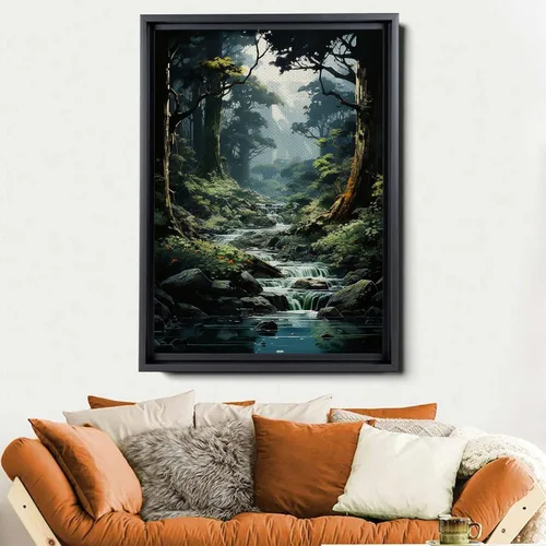 Vista 6 de Waterfall print canvas print, fantasy wall art, watercolor print, high fantasy, nature landscape wall art for living room