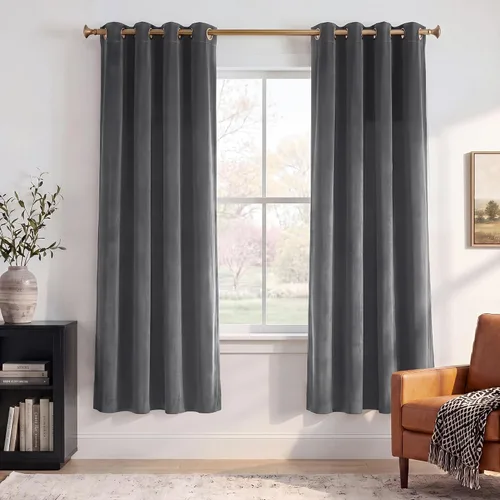 Vista 54 de StangH Cortinas de terciopelo gris de 84 pulgadas para oscurecer la habitación, con aislamiento térmico, cortinas gruesas y pesadas para sala