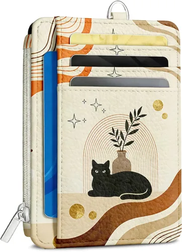 Vista 20 de Cartera delgada para mujer - Soporte para tarjetas de crédito con bloqueo RFID, cartera de piel sintética con ventana de identificación y bolsillo