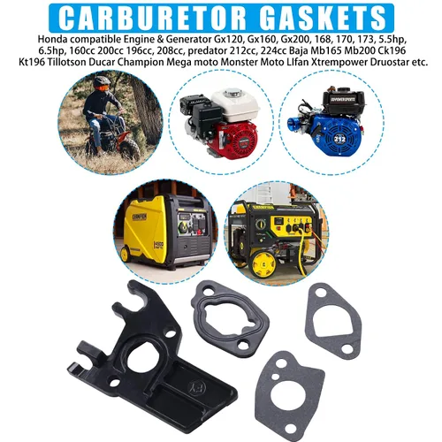 Vista 5 de JINGKE Juntas de carburador compatibles con Honda GX200 y Clones Coleman Predator 212cc Ct200u Bt200x 159cc 196cc 224cc etc. 5 paquetes (para motor)