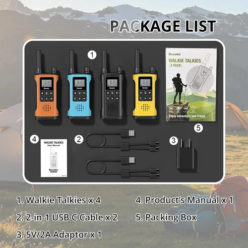 Vista 8 de Rechargeable Walkie Talkies for Adults Long Range-4 Pack Black & Blue & Orange & Yellow