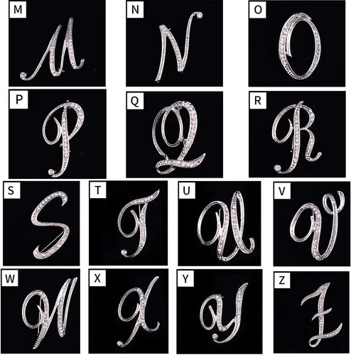 Vista 6 de ETHOON Broche de letras, broche de diamantes de imitación con inicial para mujer, manualidades, plateado A-Z, Joya
