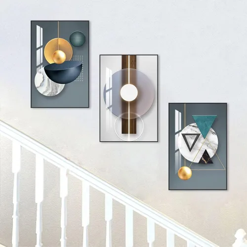 Vista 4 de ARTKN Canvas Wall Art 3 Pieces,Abstract Geometry Framed Art Shape Pattern Paintings,Modern Wall Decor Artworks for Living Room Bedroom Office