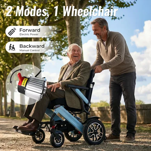 Vista 4 de YL002 Silla de ruedas eléctrica plegable ligera para adultos y personas mayores, motores duales de 500W sin escobillas, alcance de 30 millas