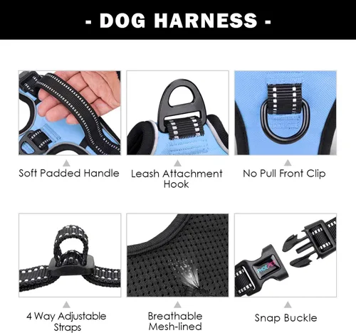 Vista 4 de PHOEPET Arnés para perro sin tirones, chaleco reflectante ajustable con asa de entrenamiento, bolsillo para identificación con nombre, 2 ganchos