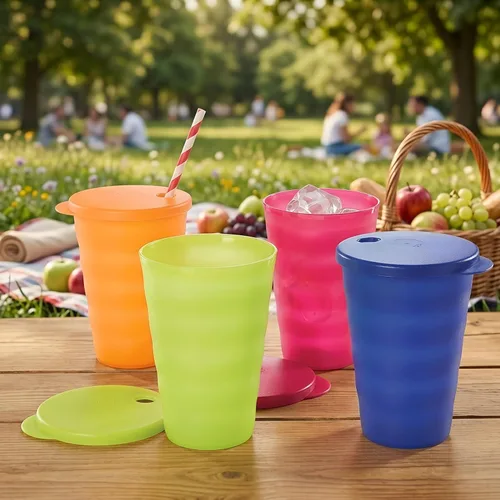 Vista 2 de Tupperware Brand Impressions - Juego de 4 vasos de 16 onzas, aptos para lavavajillas y sin BPA, vasos de plástico reutilizables sin desorden