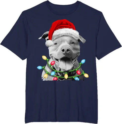 Vista 58 de Pit Bull Santa - Camiseta de perro con luces para árbol de Navidad para niños, Negro, S