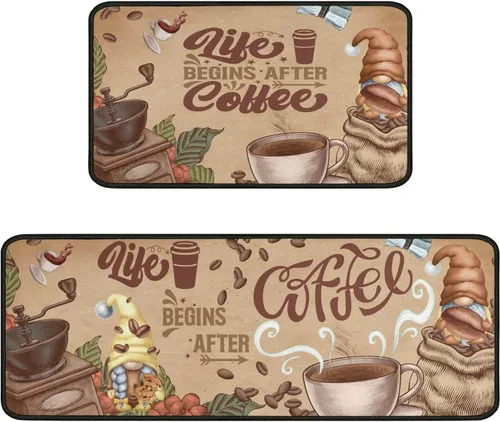 Vista 11 de Juego de 2 tapetes de cocina estilo bohemio para cocina, diseño azteca occidental, color negro, antideslizantes, lavables, para el suelo, 2 piezas