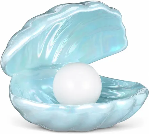 Vista 11 de IMIKEYA Shell Pearl Light White Ceramic LED Pearl in Shell Luz nocturna Escritorio portátil inspirado en el océano Lámpara de concha para dormitorio