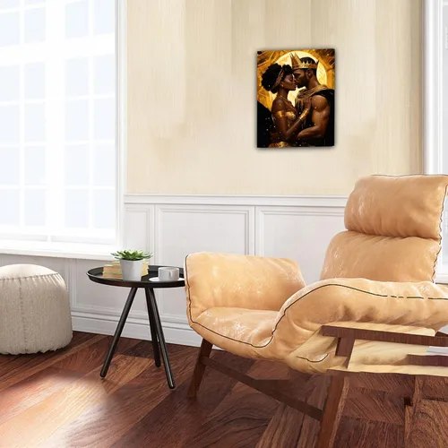 Vista 222 de Arte de pared afroamericano, decoración de rey y reina bailarín negro para sala de estar, arte de pareja de amor negro para dormitorio, lienzo