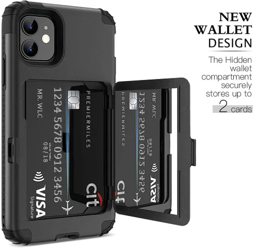 Vista 9 de WeLoveCase para iPhone 11 Estuche tipo billetera Defender con portatarjetas, cubierta con espejo oculto, tres capas, a prueba de golpes, protección
