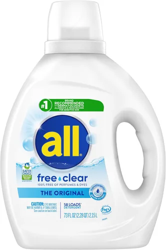 Vista 6 de all free clear, Original, Detergente líquido para lavandería para piel sensible, sin aroma e hipoalergénico, concentrado, 82.5 onzas líquidas, 110