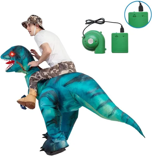 Vista 3 de GOOSH Disfraz inflable de dinosaurio para adultos, disfraz de Halloween para mujeres y hombres, divertido disfraz inflable para fiesta de Halloween