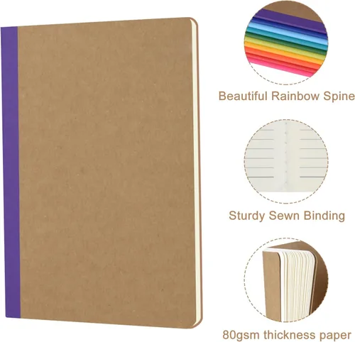 Vista 2 de ZCZN Paquete de 8 cuadernos rayados coloridos a granel, diarios A5 con 8 colores, 60 páginas/30 hojas, 8.3 x 5.5 pulgadas, papel rayado