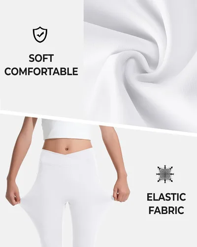 Vista 3 de BOOPH Leggings acampanados para niñas con bolsillos, cintura cruzada, cintura alta, pantalones de yoga acampanados, pantalones deportivos