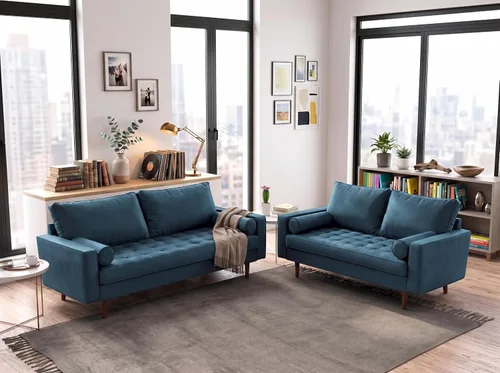 Vista 59 de Container Furniture - Sofá de piel sintética para la sala de estar moderna con cojines extraíbles y patas de madera maciza, sofá estilo lujoso
