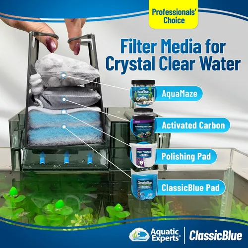 Vista 7 de Aquatic Experts Almohadilla de filtro de acuario unificada clásica de 12 pulgadas por 12 pies por 0.75 pulgadas, almohadilla de filtro azul y blanco