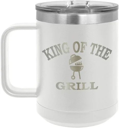 Vista 18 de King Of The Grill Black Taza de café de 15 oz con tapa deslizante Taza de café de viaje aislada Idea de regalo para barbacoa y parrilla