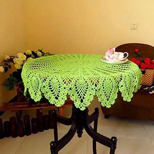 Vista 2 de Laivigo Tapabocas redondos hechos a mano con encaje de ganchillo, 31 pulgadas, color verde manzana