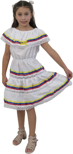 Vista 2 de Étnico cintas vestido amarillo, azul, rojo, Colombian Vestido, vestido de Venezuela, Ecuadorian Vestido