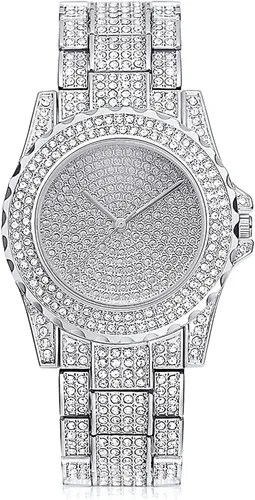 Vista 7 de ADSBIAOYE Reloj unisex de lujo con diamantes de moda, esfera grande, números romanos con calendario