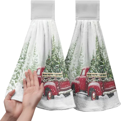 Vista 15 de Juego de 2 toallas de cocina colgantes de hojas tropicales de verano, color verde, hojas de palmera, con bucles para colgar, suaves y absorbentes