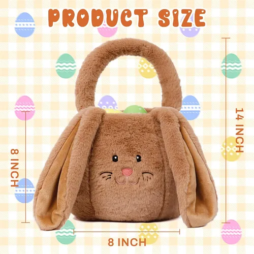 Vista 3 de OurHonor Cesta de Pascua de felpa, cesta de Pascua de conejo para niños, cubos de felpa con bolsas largas para las orejas para niños y niñas, bolsas