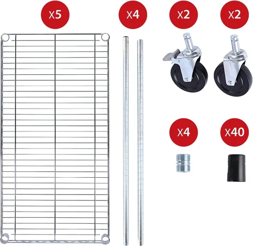 Vista 8 de Alera Kit de estantería de alambre de 5 estantes con ruedas y revestimientos para estantes, 36 pulgadas de ancho x 18 pulgadas de profundidad x 72